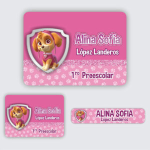 Etiqueta escolar para niña perritos paw patrol